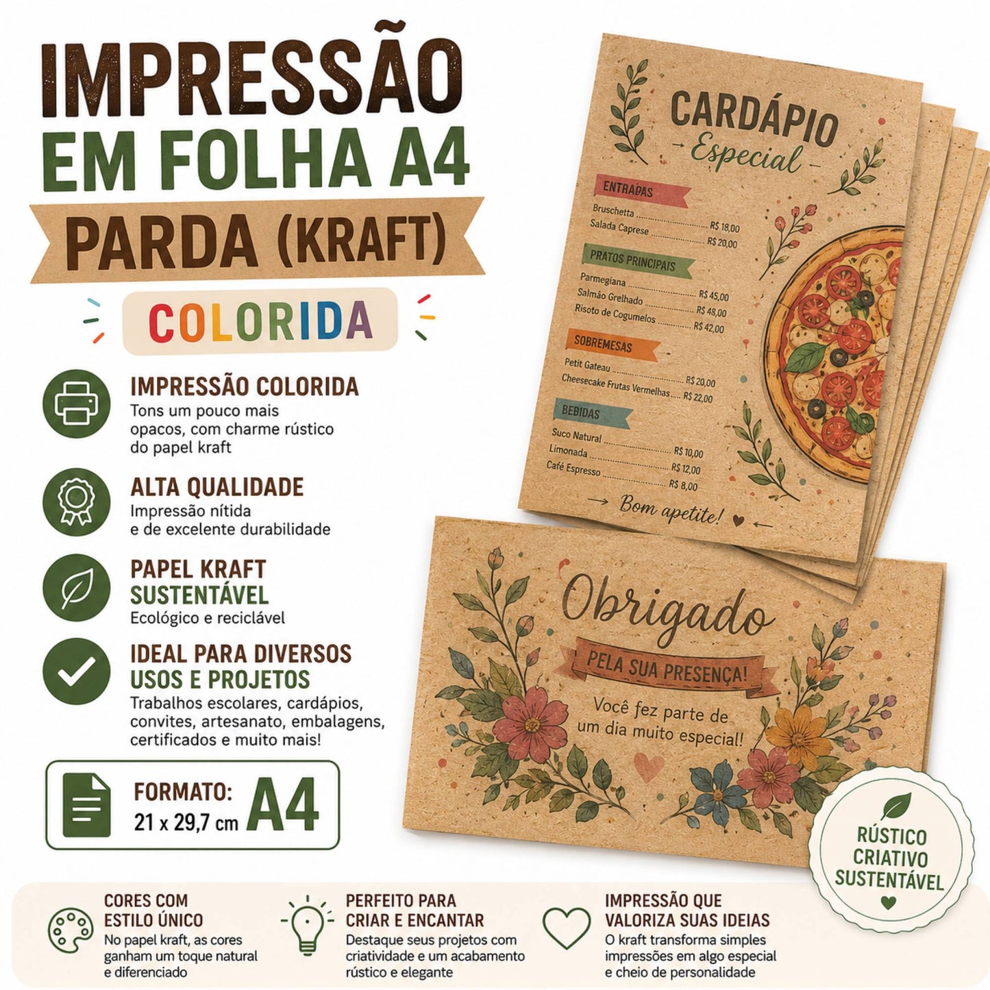 Impressão Kraft A4 (Colorida)