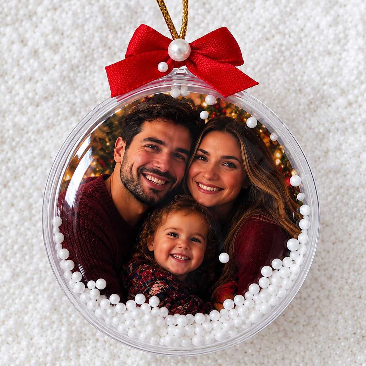 Esfera de Natal com "Neve" Personalizada com Foto
