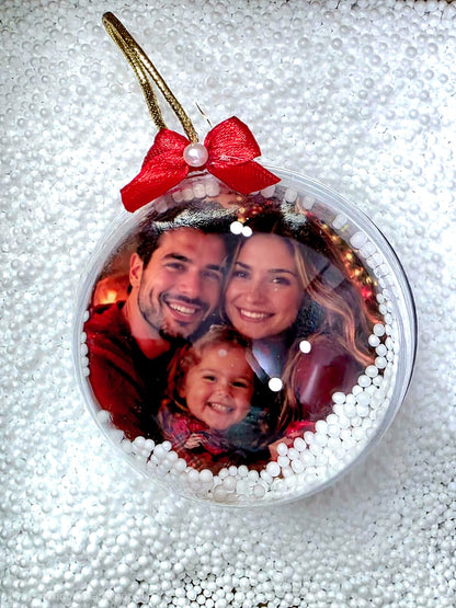 Esfera de Natal com "Neve" Personalizada com Foto