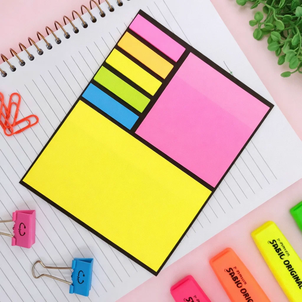 Kit 7 Blocos De Anotação Post It Marcador De Página Papel Neon