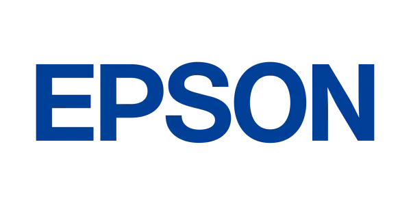 Logotipo da Epson azul em um fundo preto.