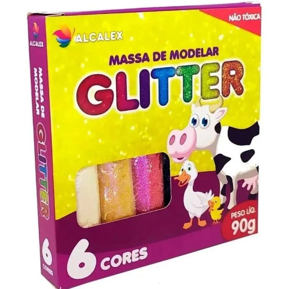 Massinha De Modelar Com Glitter 6 Cores 90g Alcalex